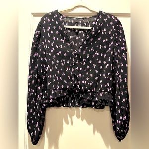 Cute black and purple floral flowy going out top - Zara size S